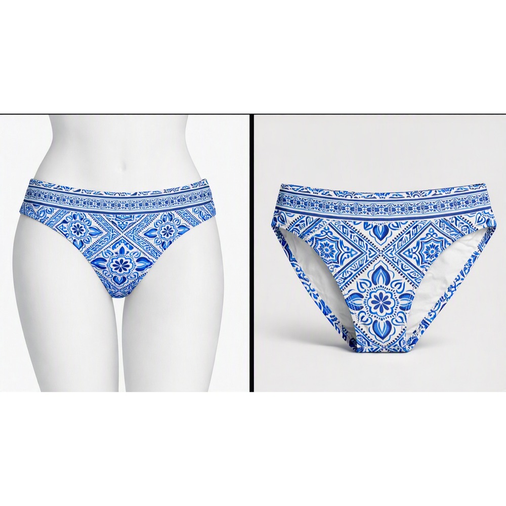 La Blanca Bikini Bottom Blue White Medallion Women Sz 16 Beach Resort Swim $68